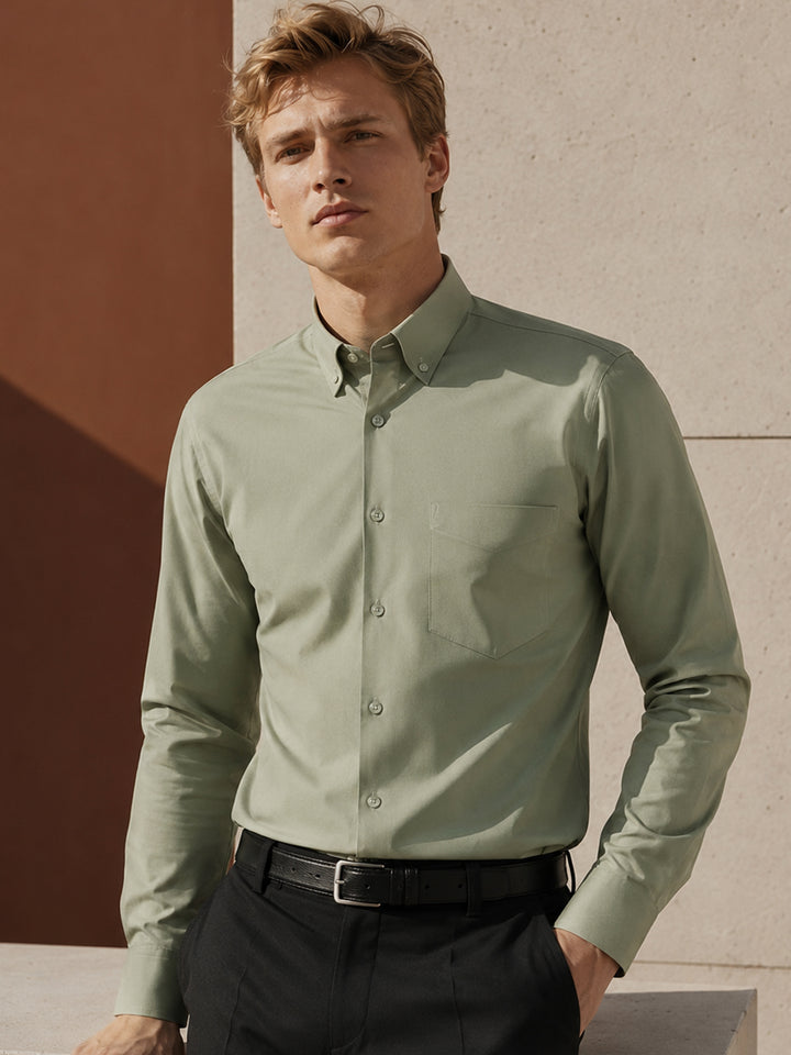 Men Light Green Pure Cotton Solid Slim Fit Formal Shirt