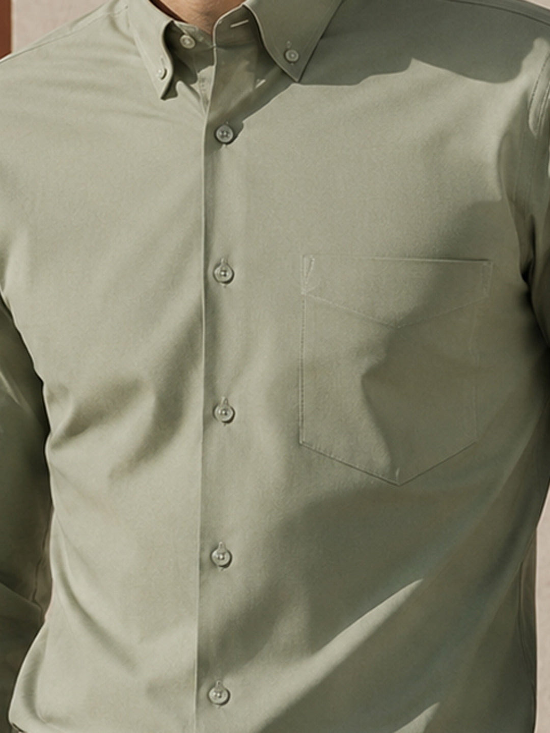 Men Light Green Pure Cotton Solid Slim Fit Formal Shirt