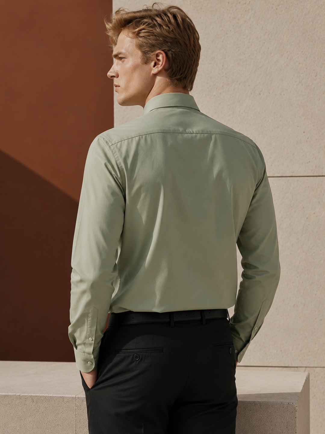 Men Light Green Pure Cotton Solid Slim Fit Formal Shirt