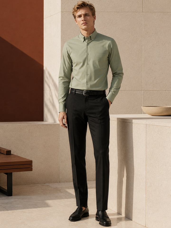 Men Light Green Pure Cotton Solid Slim Fit Formal Shirt
