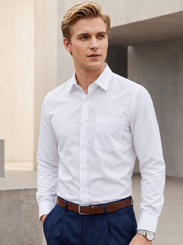 Men White Pure Cotton Solid Regular Fit Formal Shirt