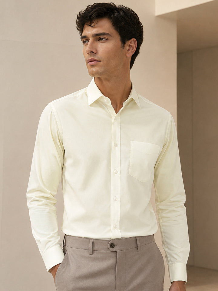 Men Lemon Solid Slim Fit Cotton Rich Formal Shirt