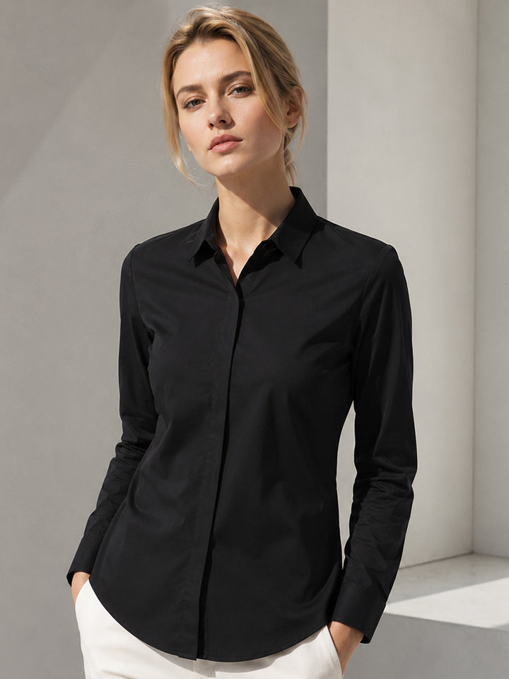 Women Black Cotton Solid Slim Fit Formal Shirt