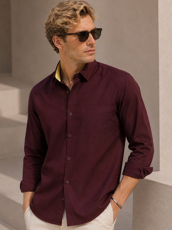 Men Maroon Pure Cotton Slim Fit Solid Formal Shirt