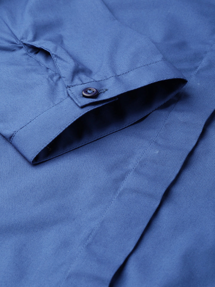 Women Royal Blue Solid Pure Cotton Slim Fit Formal Shirt