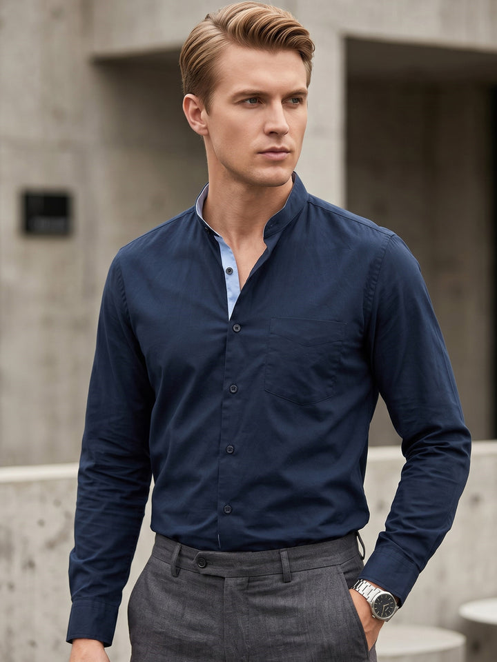 Men Navy Solids Pure Cotton Slim Fit Formal Shirt