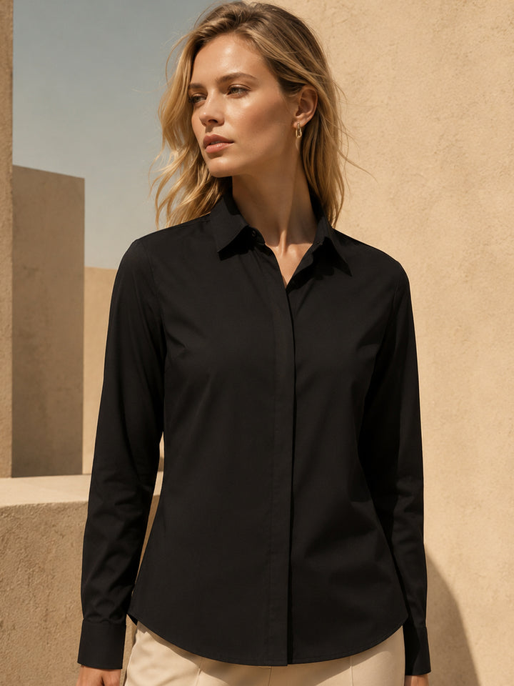 Women Black Solids Pure Cotton Slim Fit Formal Shirt