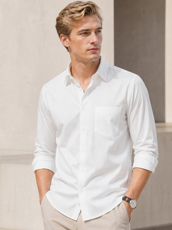Men White Solids Pure Cotton Slim Fit Formal Shirt