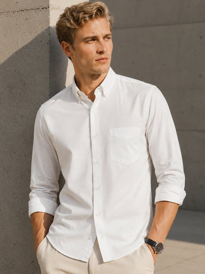 Men White Solid Slim Fit Pure Cotton Formal Shirt