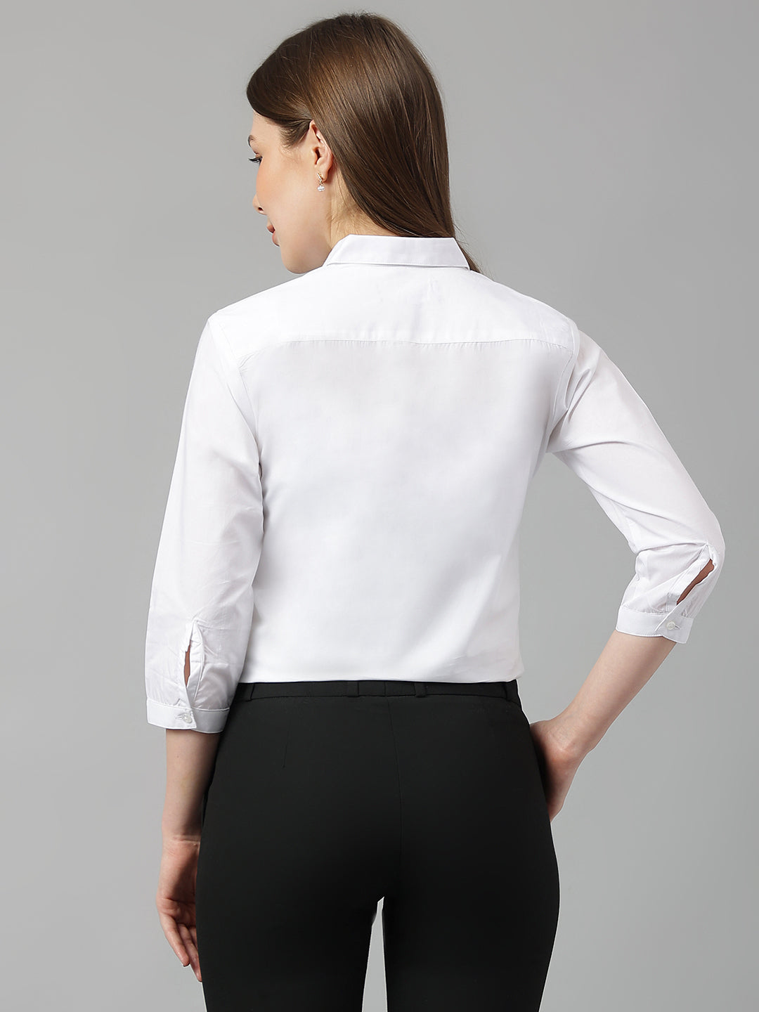 Women White Solid Pure Cotton Slim Fit Formal Shirt