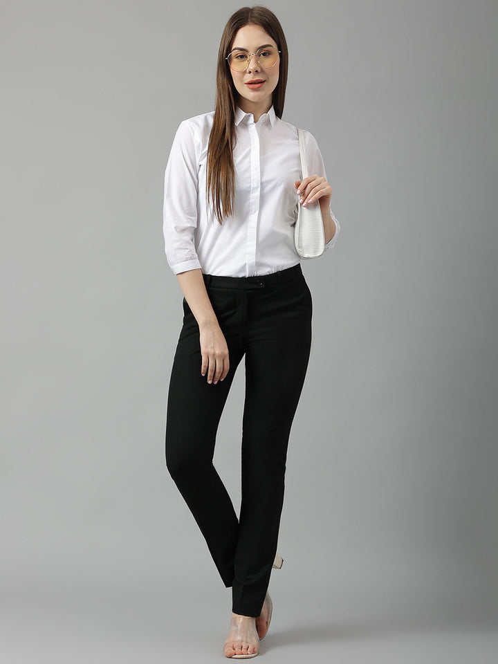 Women White Solid Pure Cotton Slim Fit Formal Shirt