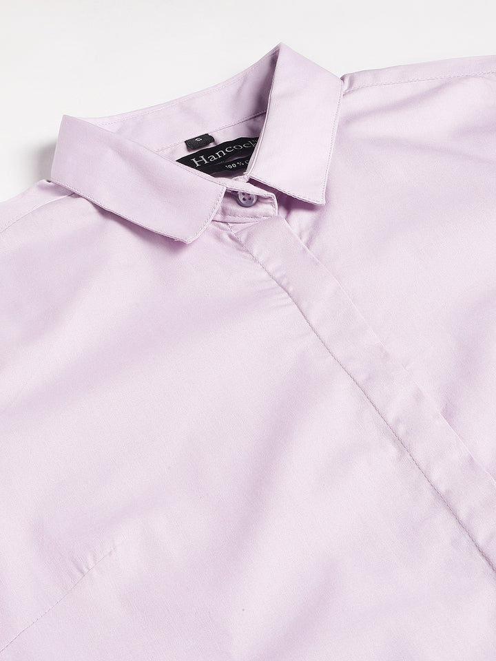 Women Purple Solid Pure Cotton Slim Fit Formal Shirt