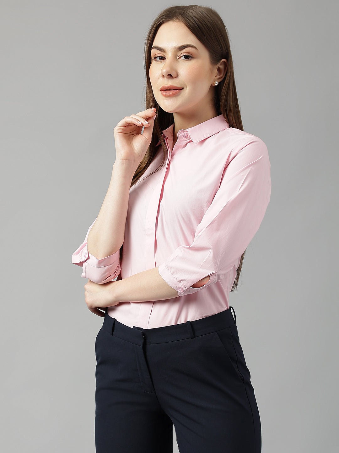 Women Pink Solid Pure Cotton Slim Fit Formal Shirt