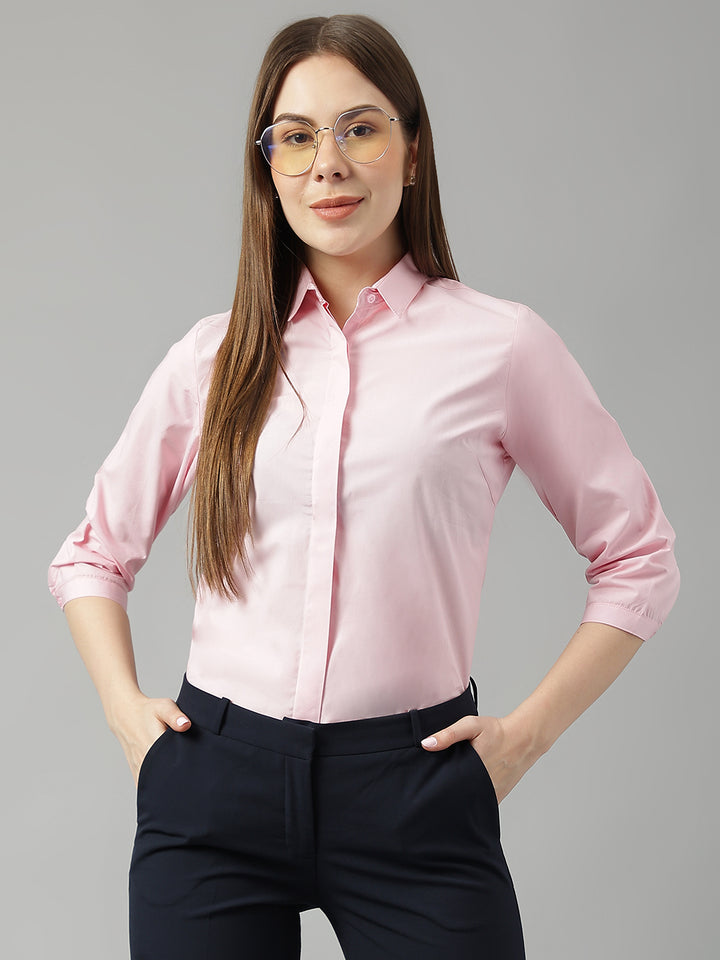 Women Pink Solid Pure Cotton Slim Fit Formal Shirt