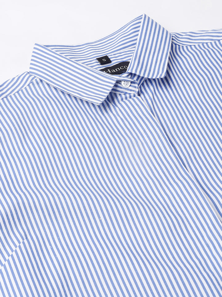 Women White&Blue Stripes Pure Cotton Slim Fit Formal Shirt
