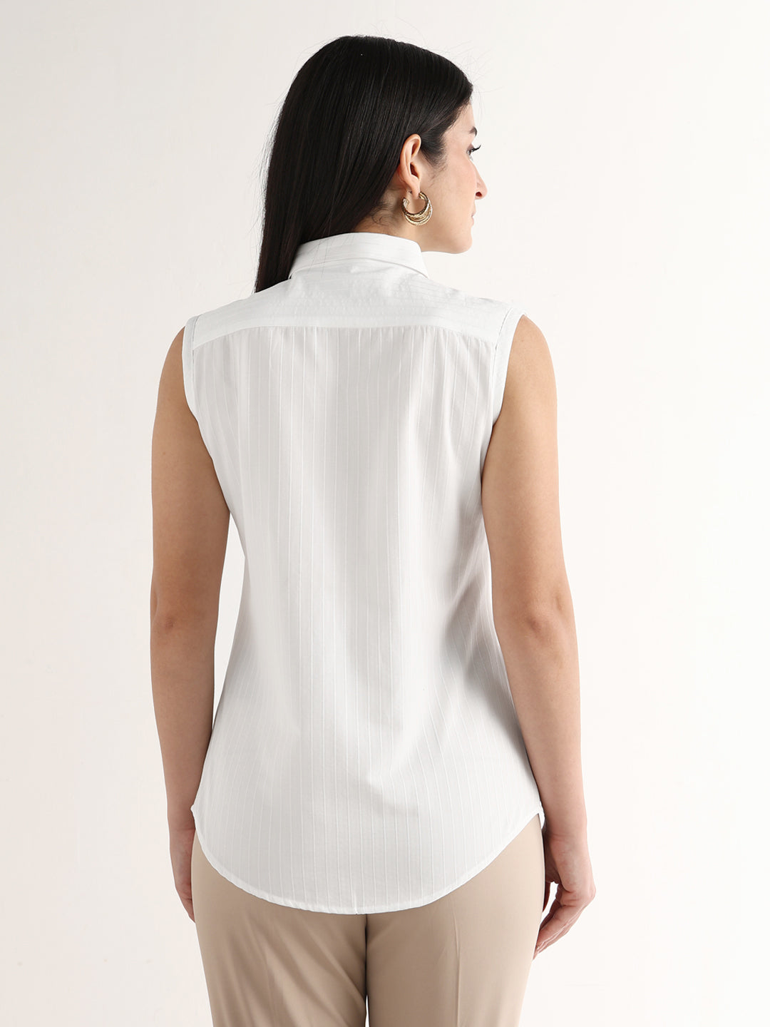 Hancock   Women   White   Stripes   Pure Cotton   Slim Fit   Formal   Shirt