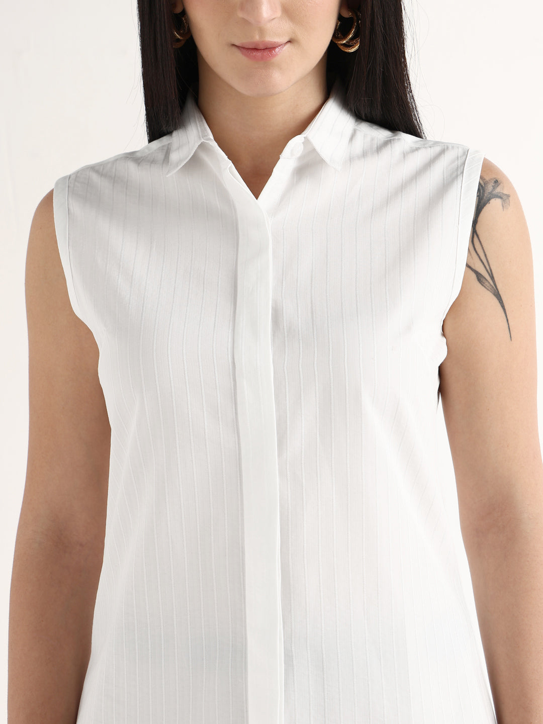 Hancock   Women   White   Stripes   Pure Cotton   Slim Fit   Formal   Shirt