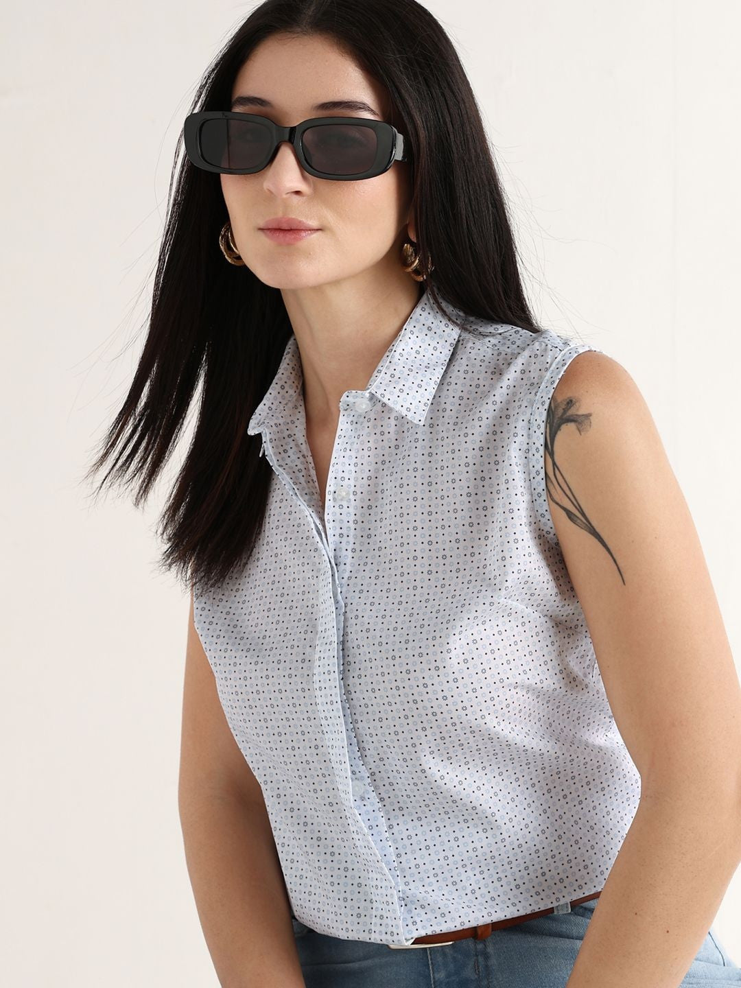 Hancock   Women   White    Prints   Pure Cotton   Slim Fit   Formal   Shirt