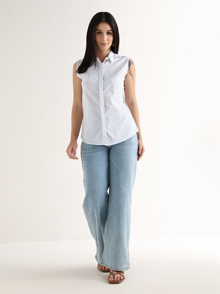 Hancock   Women   White    Prints   Pure Cotton   Slim Fit   Formal   Shirt