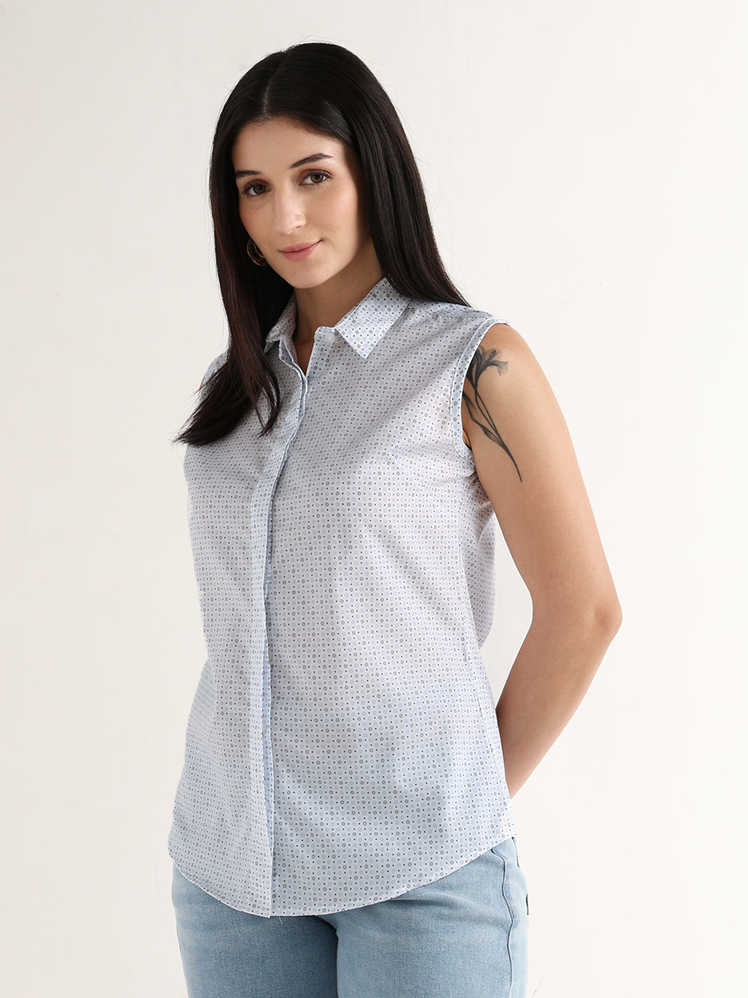 Hancock   Women   White    Prints   Pure Cotton   Slim Fit   Formal   Shirt