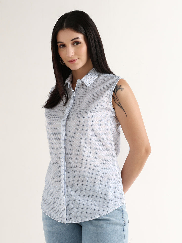 Hancock   Women   White    Prints   Pure Cotton   Slim Fit   Formal   Shirt