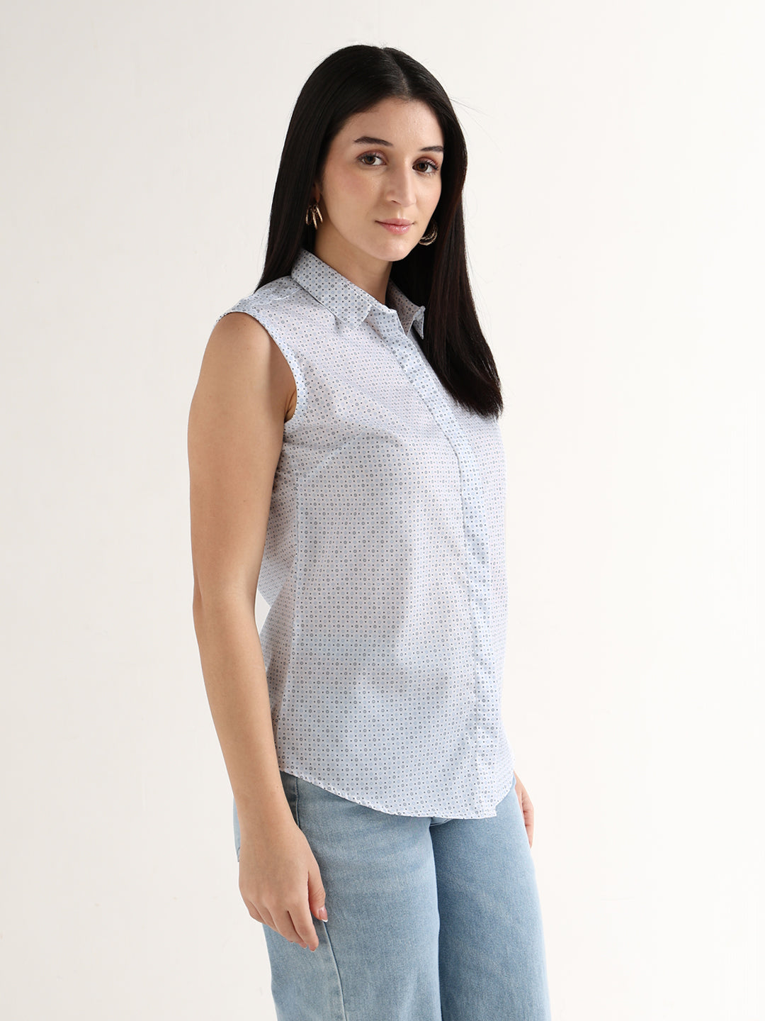 Hancock   Women   White    Prints   Pure Cotton   Slim Fit   Formal   Shirt