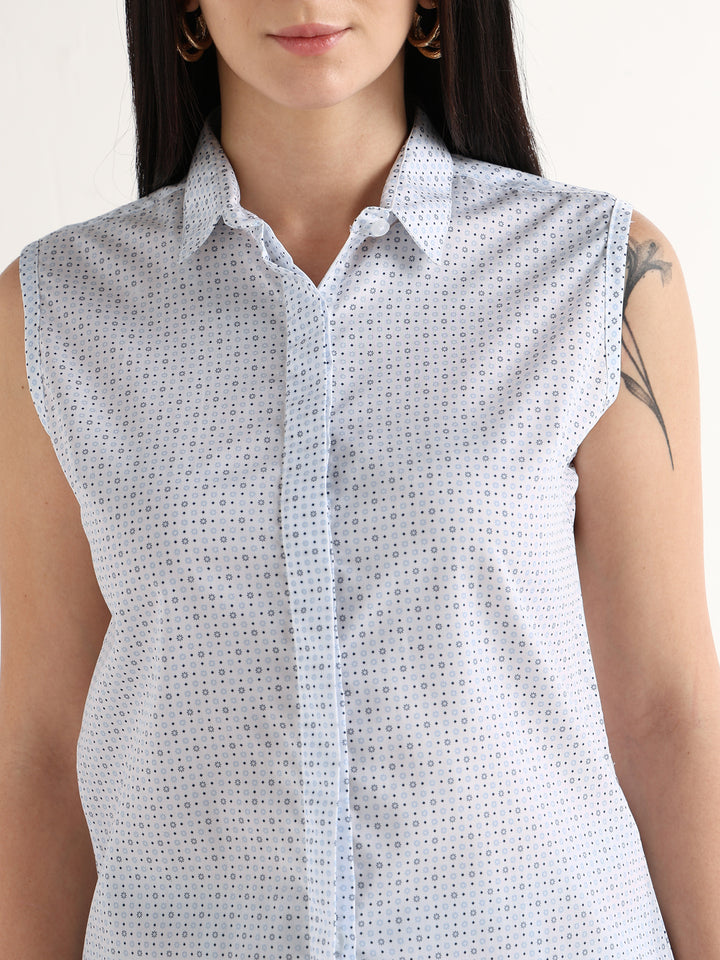 Hancock   Women   White    Prints   Pure Cotton   Slim Fit   Formal   Shirt