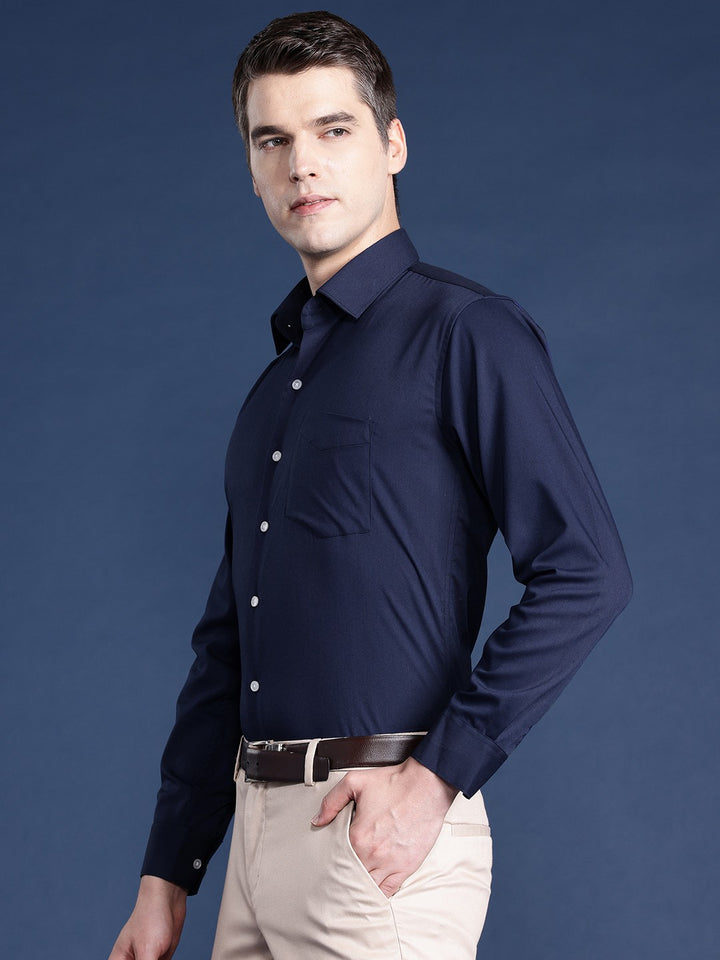 Men Navy Solid Pure Cotton Slim Fit Formal Shirt
