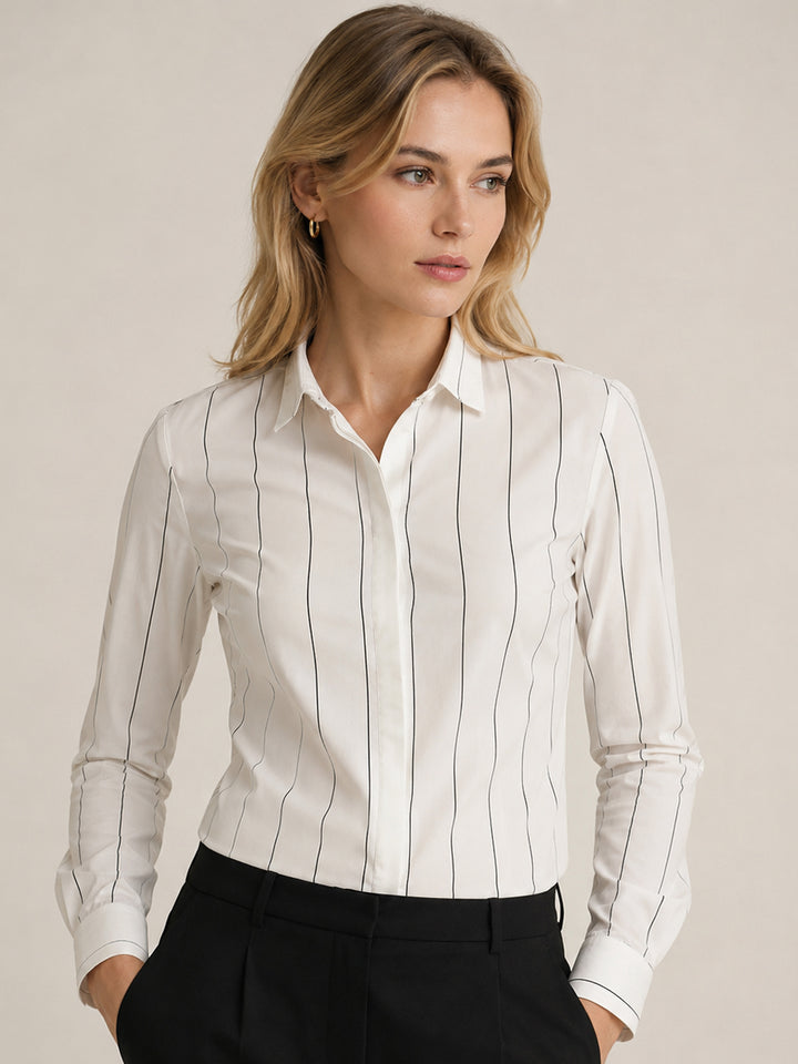 Women White Stripes Pure Cotton Slim Fit Formal Shirt