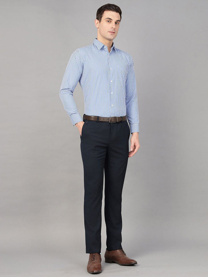 Hancock Men Blue Check Pure Cotton Slim Fit Formal Shirt