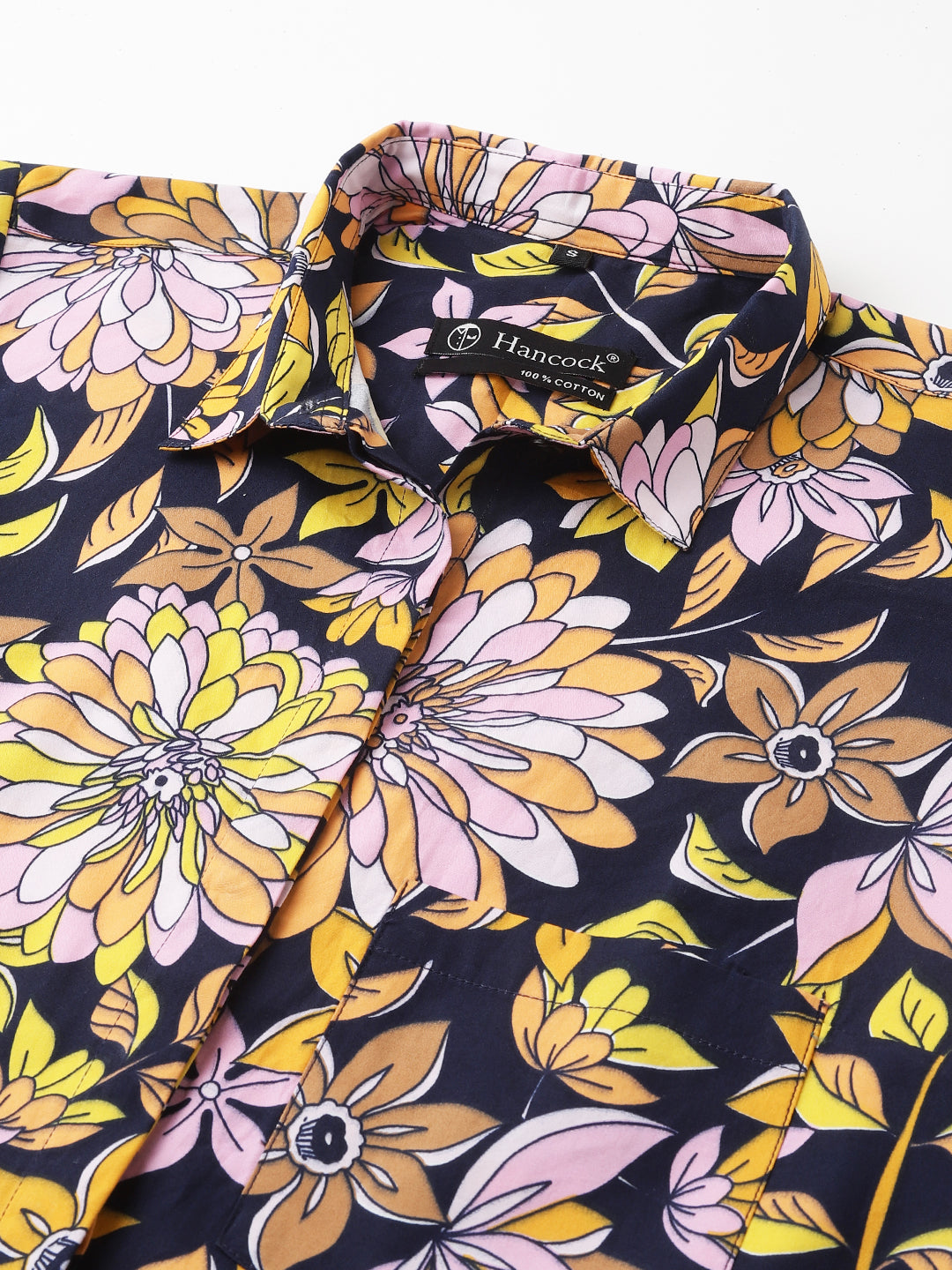Women Navy Blue & Multi Color Floral Print Pure Cotton Knee Length Formal Dress