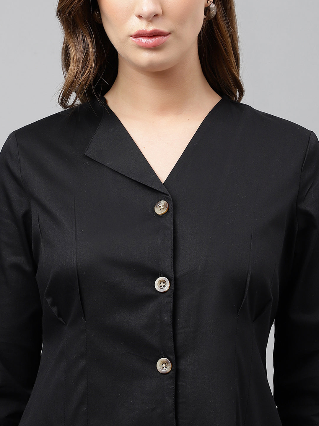 Hancock Women Black Pure Cotton Solid Mid Length Regular Fit Formal Shirt Dress Hancock Women Black Pure Cotton Solid Mid Length Regular Fit Formal Shirt Dress