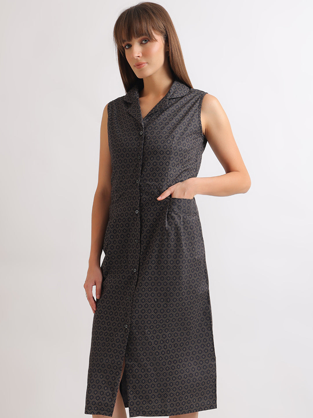 Hancock   Women   Black   Prints   Pure Cotton   Regular Fit   Formal   Dress