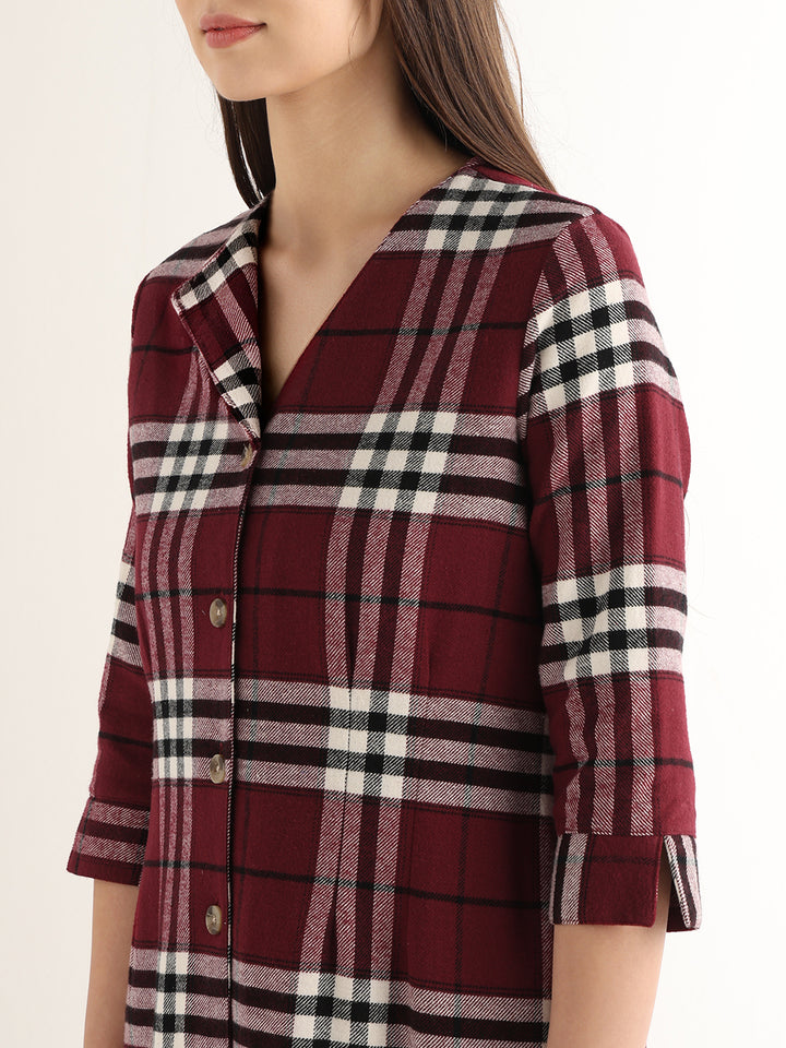 Hancock Women Maroon & Black Checked Pure Cotton Regular Fit Formal Dress