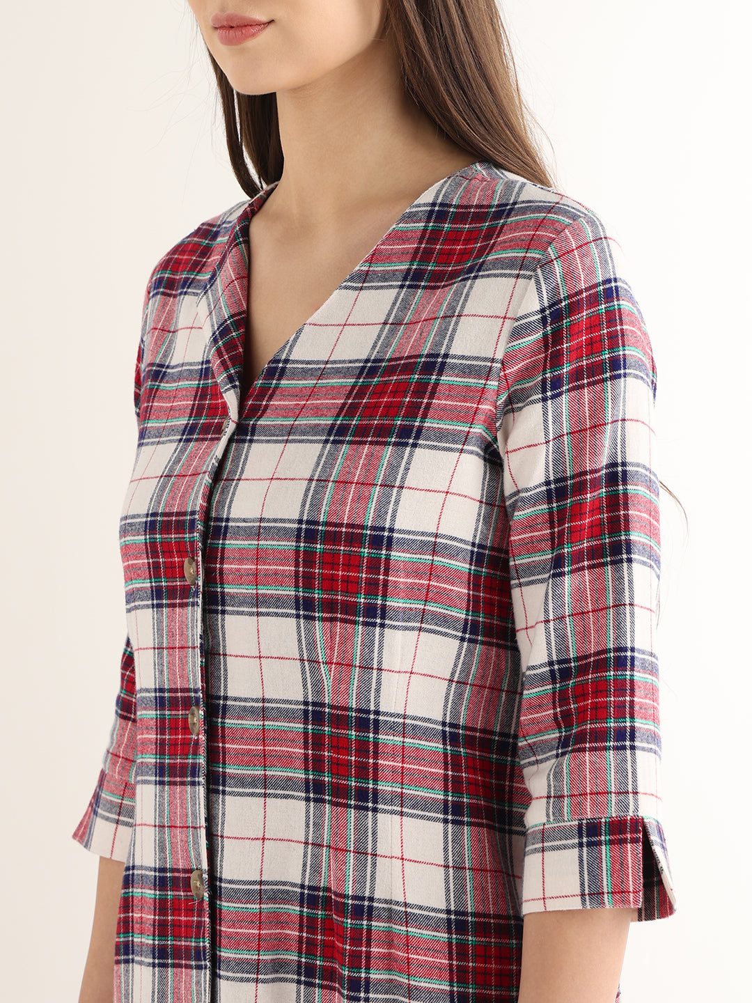 Hancock Women Red & White Checked Pure Cotton Regular Fit Formal Dress