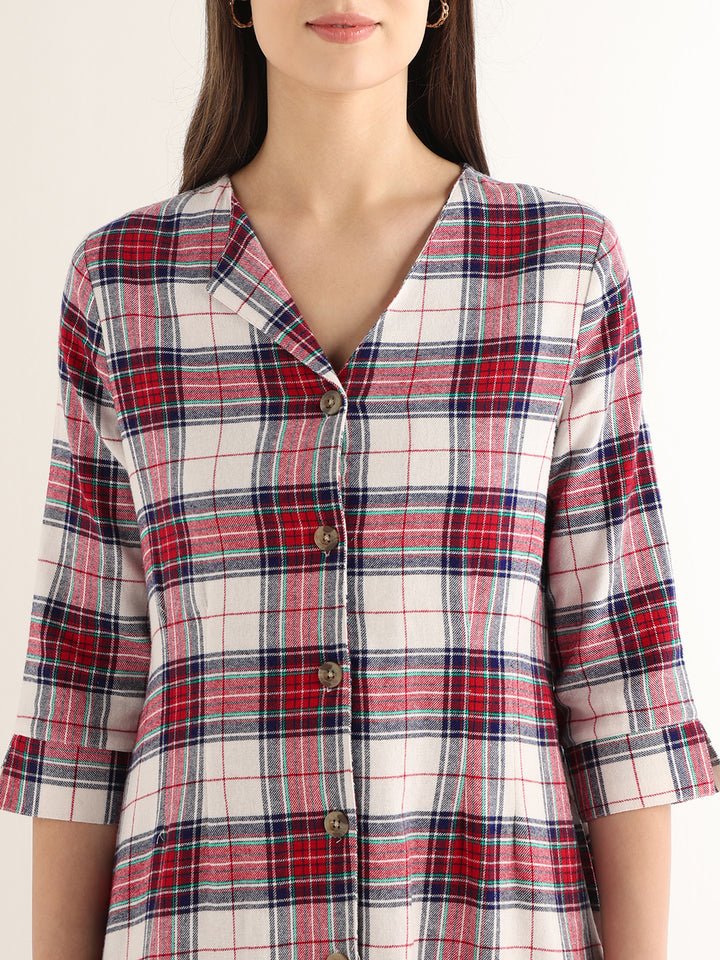 Hancock Women Red & White Checked Pure Cotton Regular Fit Formal Dress
