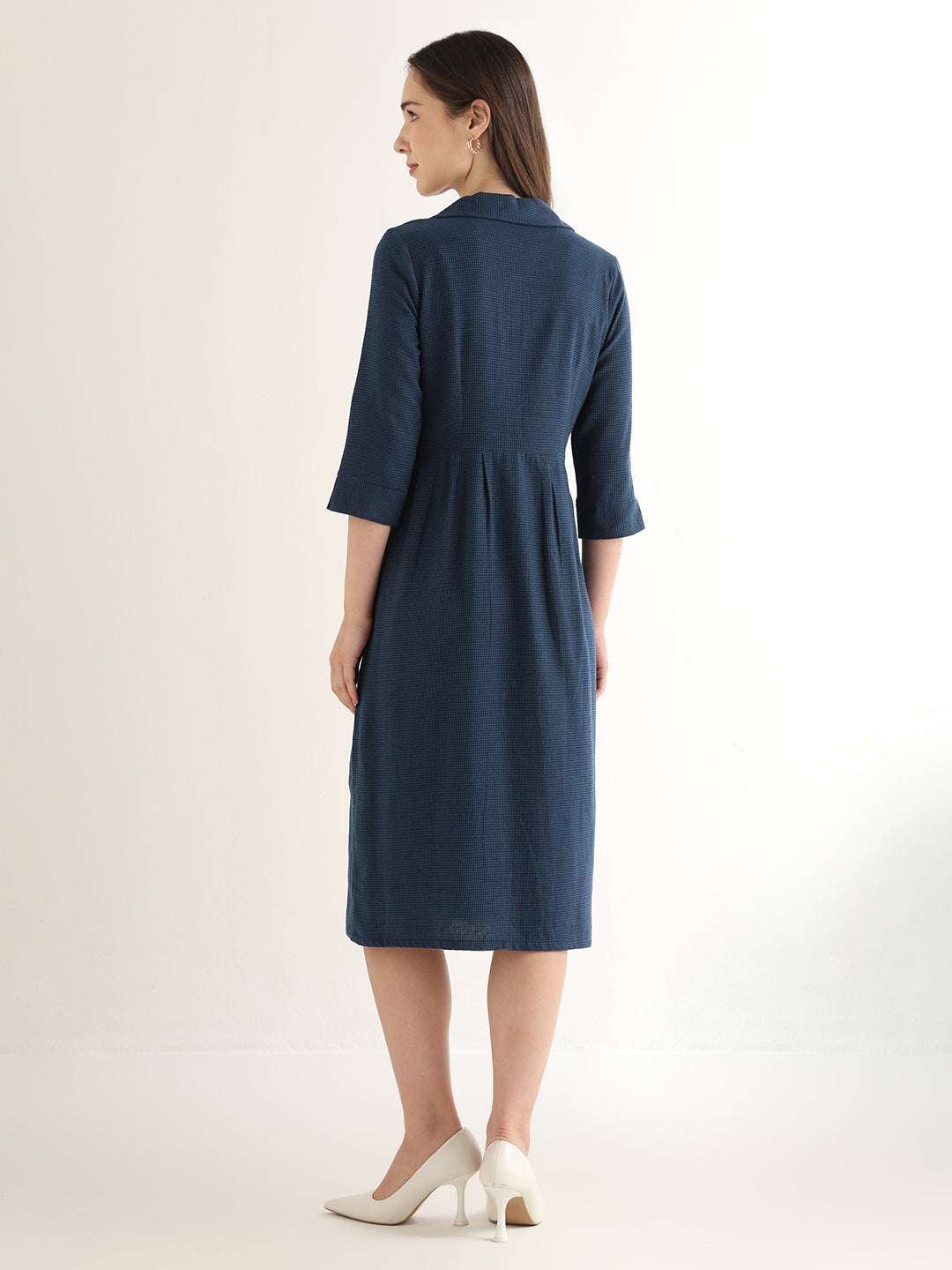 Hancock Women Navy Blue Solid Pure Cotton Regular Fit Formal Dress