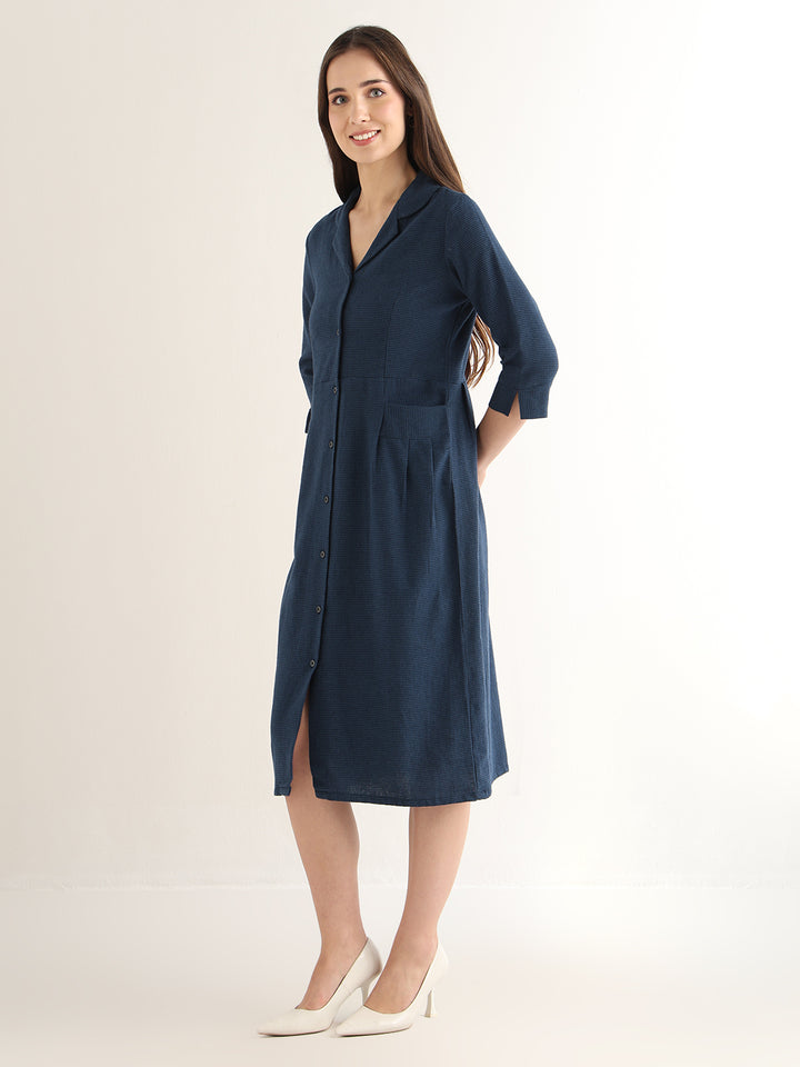 Hancock Women Navy Blue Solid Pure Cotton Regular Fit Formal Dress