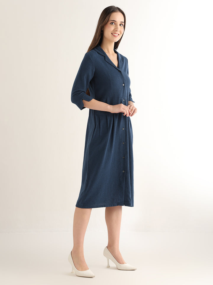 Hancock Women Navy Blue Solid Pure Cotton Regular Fit Formal Dress