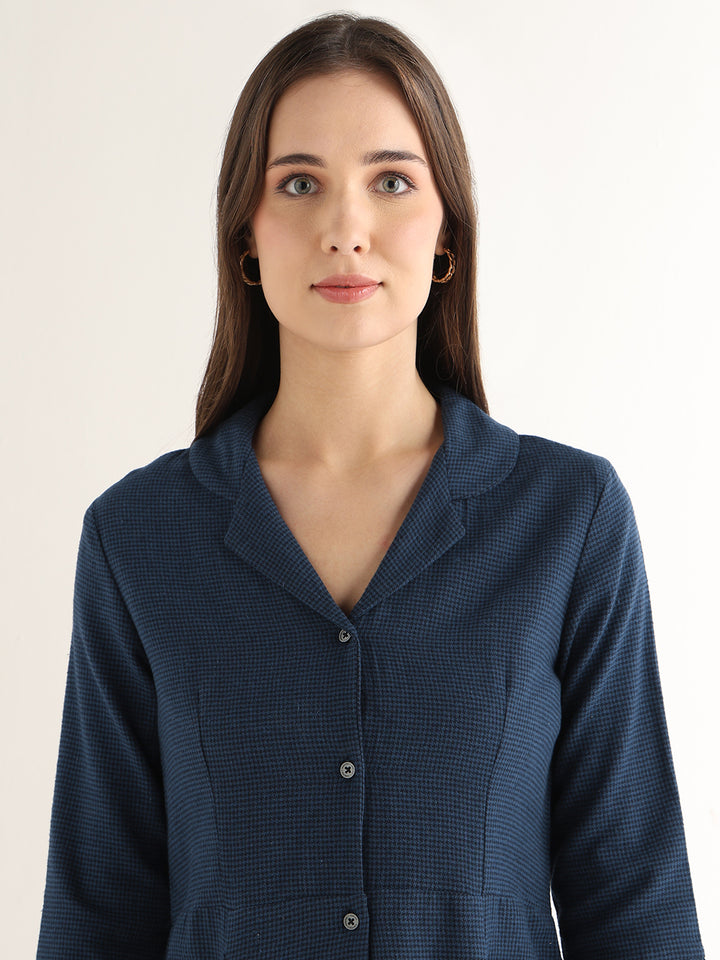 Hancock Women Navy Blue Solid Pure Cotton Regular Fit Formal Dress