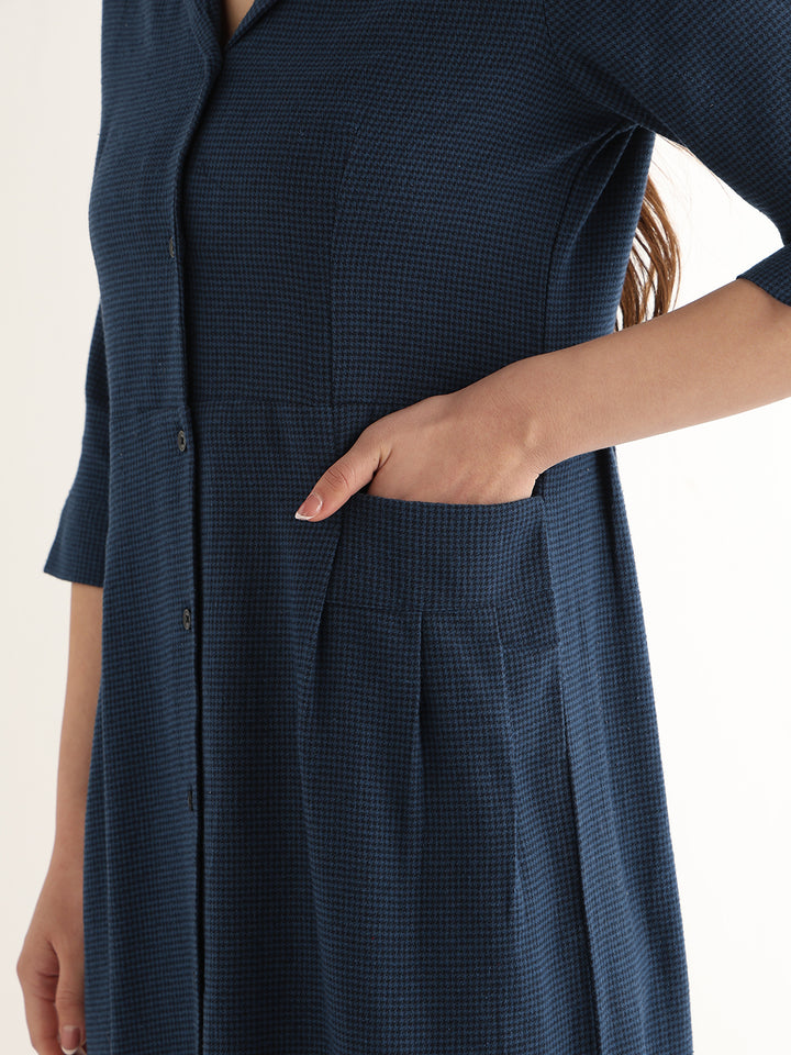 Hancock Women Navy Blue Solid Pure Cotton Regular Fit Formal Dress
