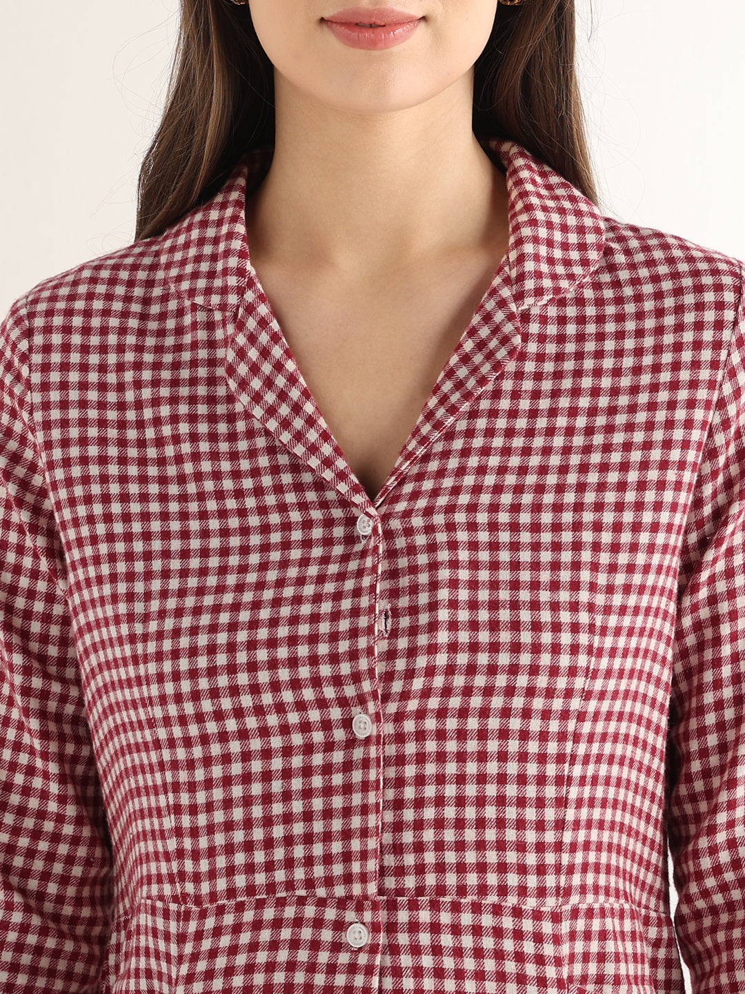 Hancock Women Maroon & White Checked Pure Cotton Regular Fit Formal Dress