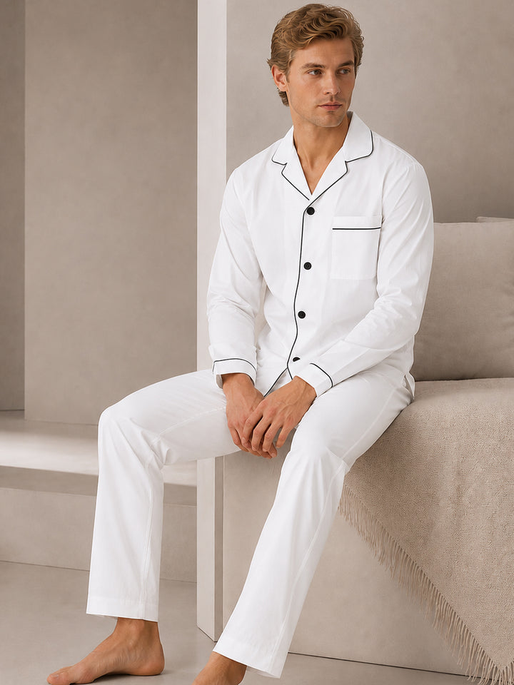 Men White Solids Pure Cotton Regular Fit Night Wear Night Suit