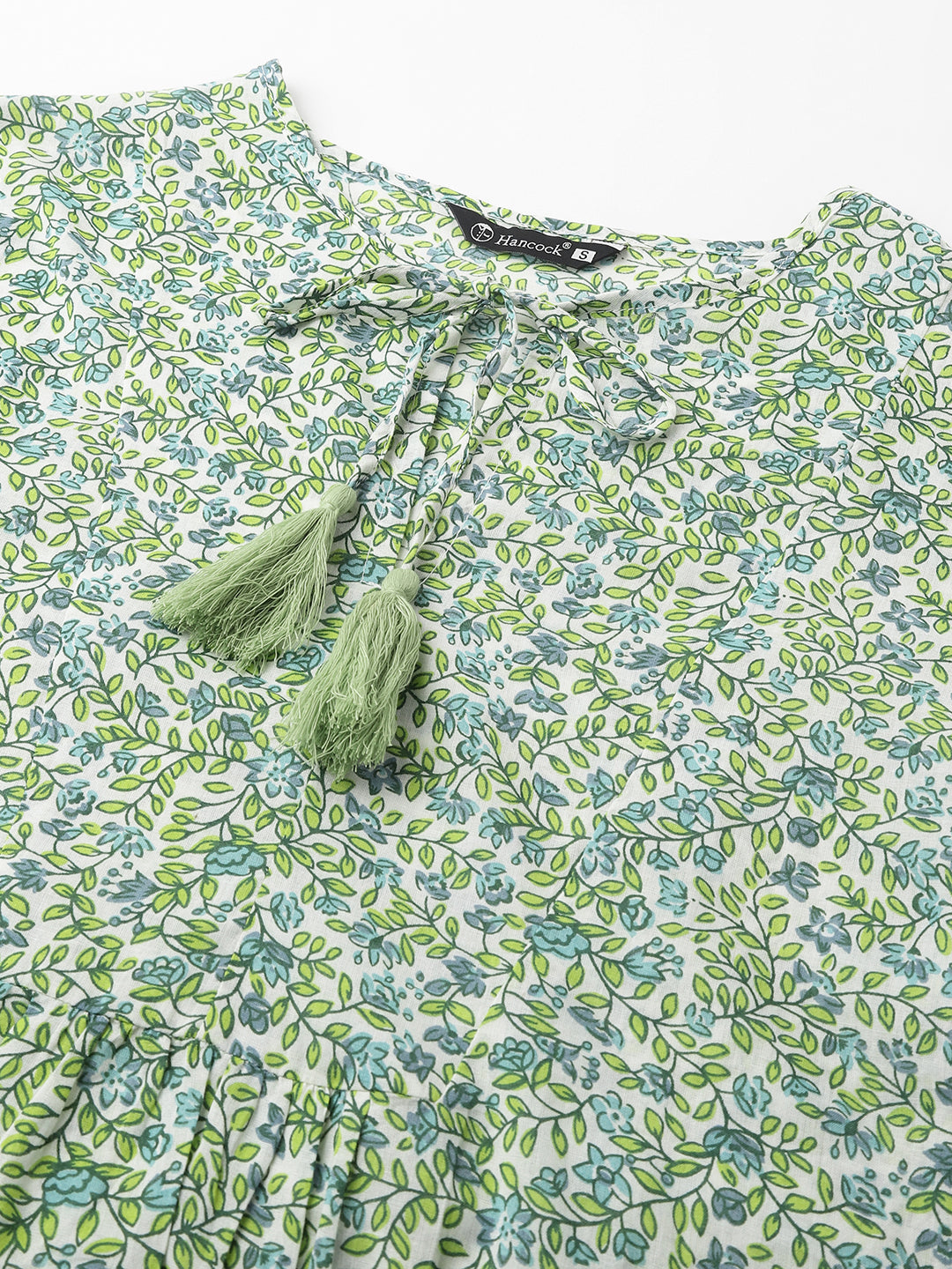 Women White & Green Prints Pure Cotton Regular Fit Formal Top