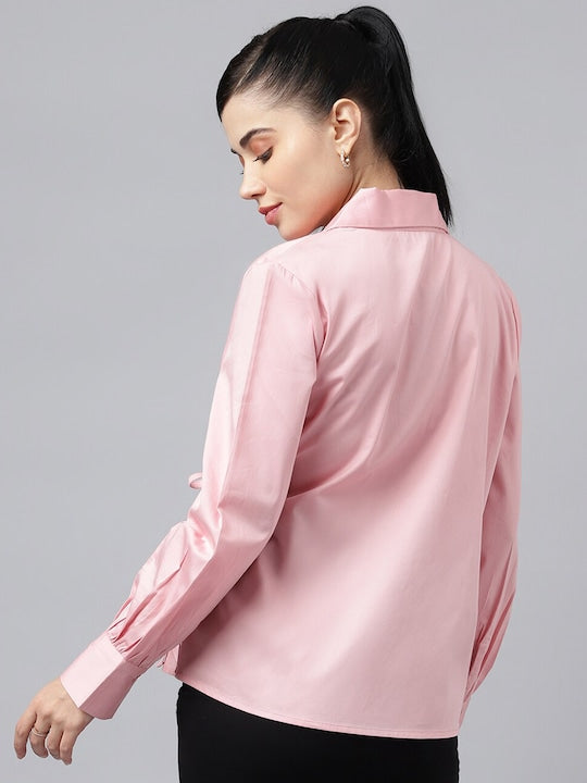 Women Pink Solid Satin Regular Fit Formal Top