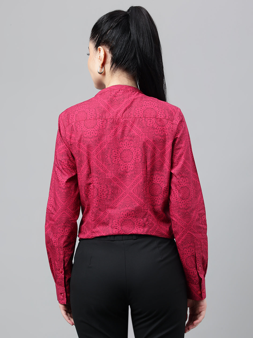 Women Magenta Floral Printed Pure Cotton Long Sleeve Regular Fit Formal Top