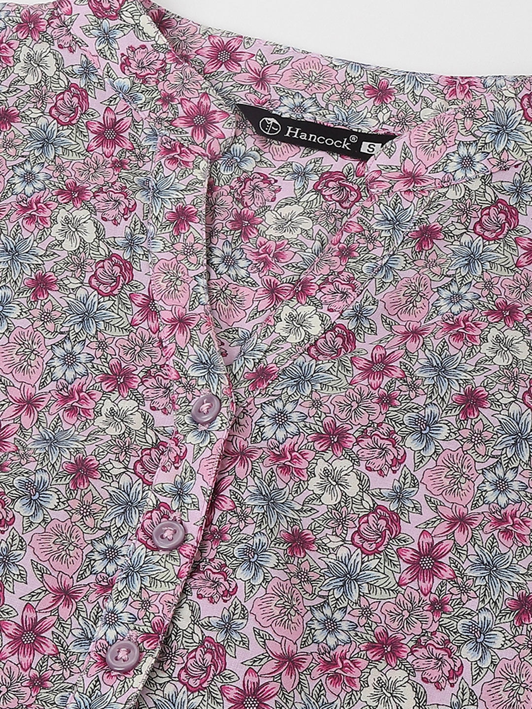 Women Pink Floral Printed Pure Cotton Regular Fit Formal Top