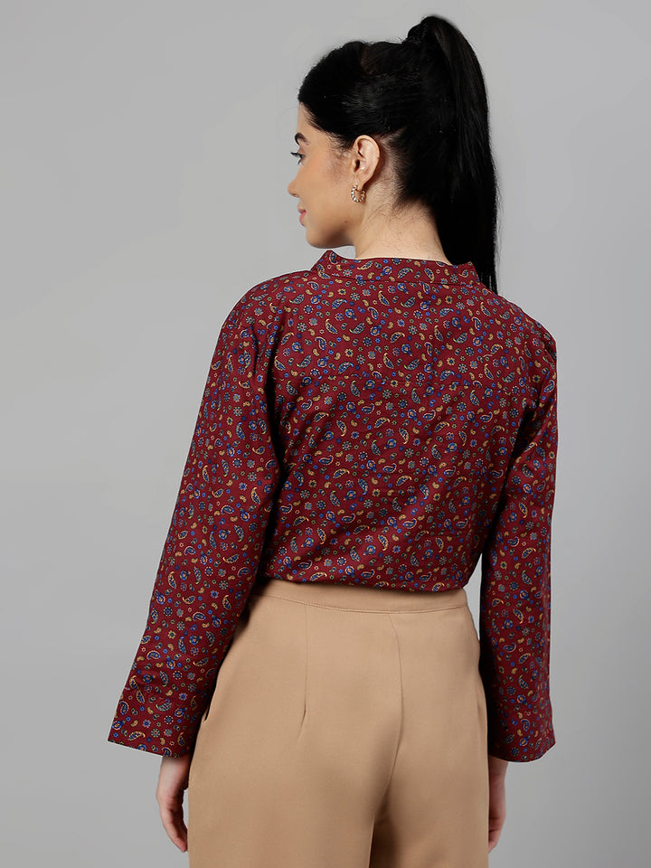 Women Maroon Paisley Printed Pure Cotton Regular Fit Formal Top