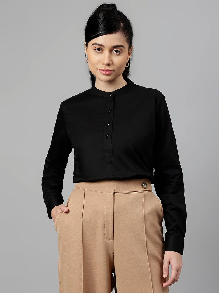 Women Black Solid Pure Cotton Regular Fit Formal Top