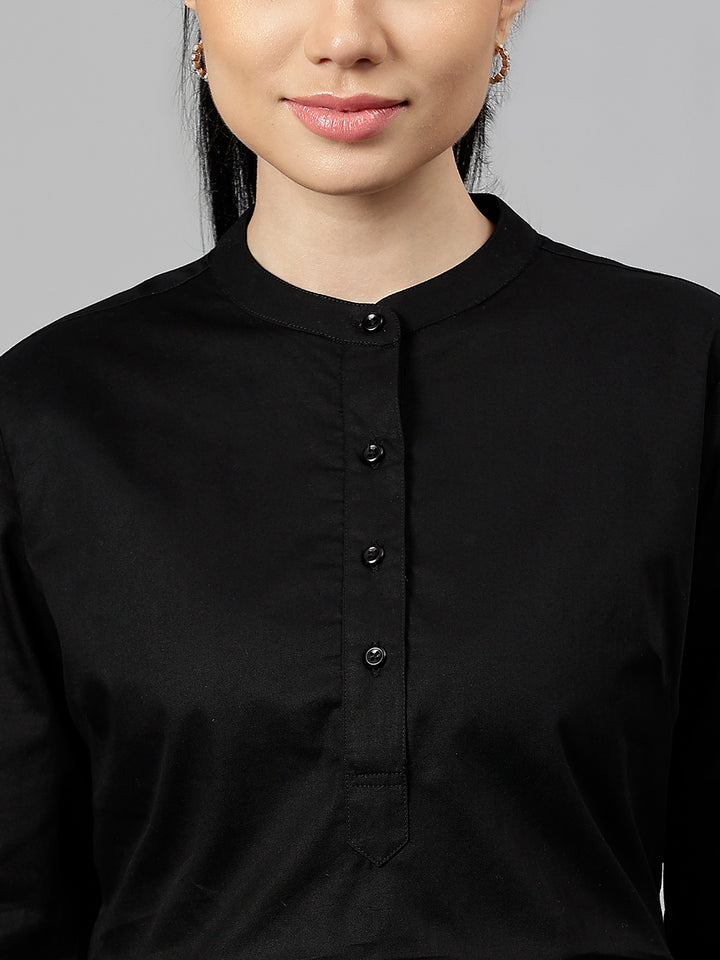 Women Black Solid Pure Cotton Regular Fit Formal Top